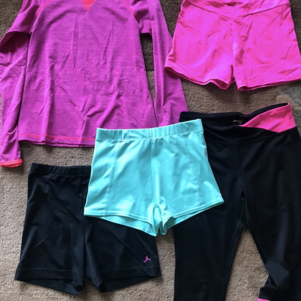 Bundle of five, girls active-ware shorts and shirt